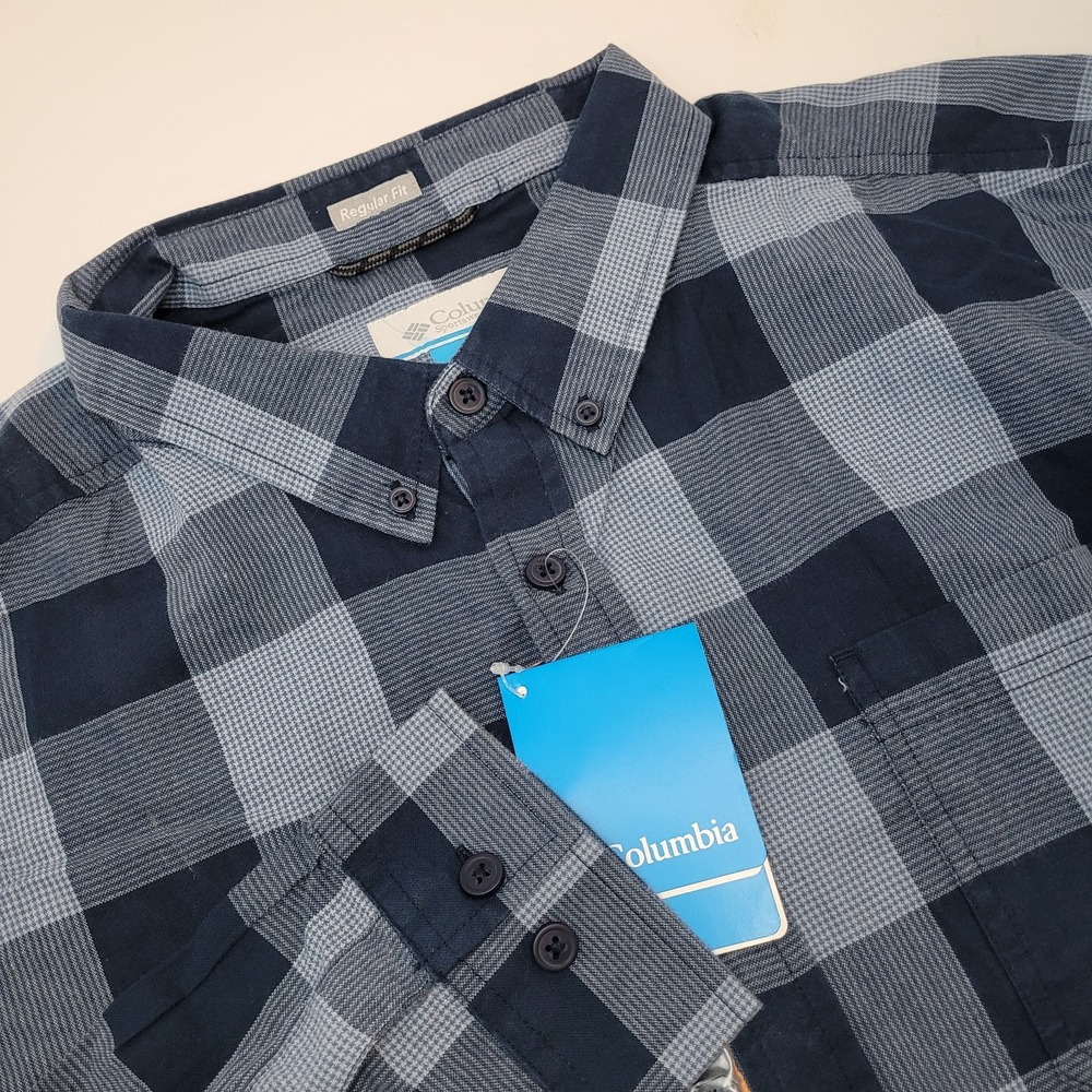 Columbia Cooper Lake Shirt Mens 2X Blue Plaid New Long Sleeve Button Down AS0021